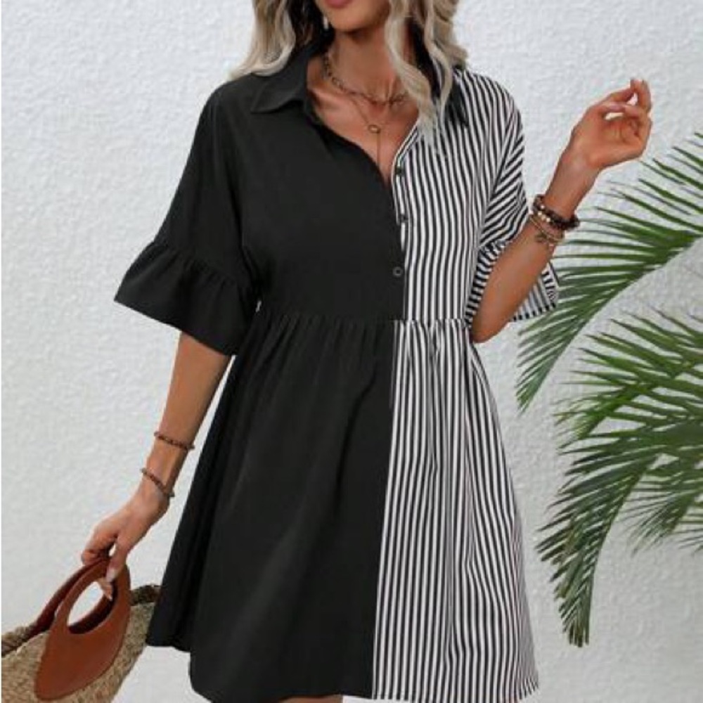 SHEIN Black and White Contrast Mini Dress